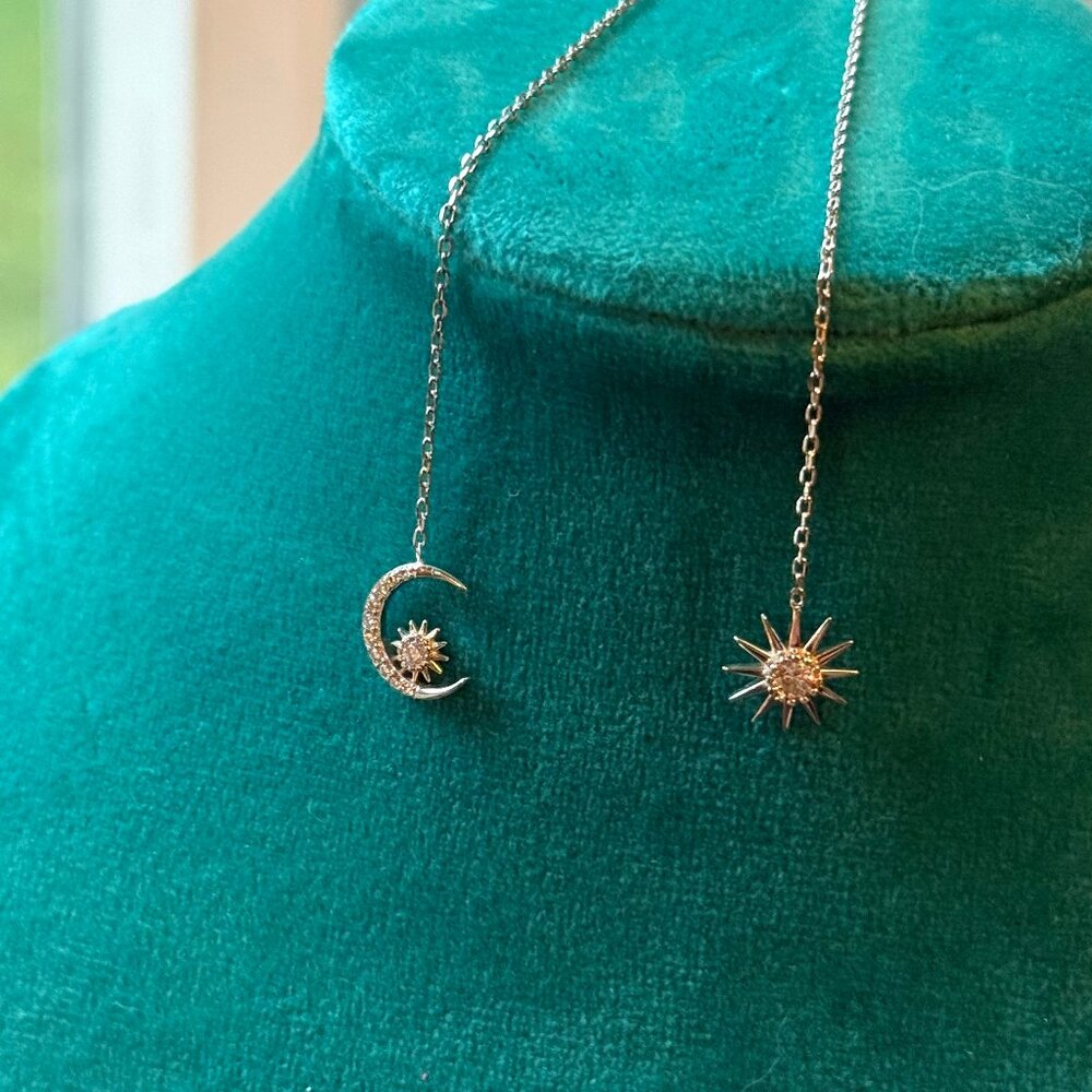 Celestial Sun and Moon Sterling Silver and Rhinestone Drop Earrings